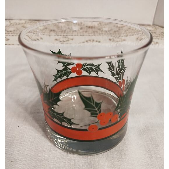 Set of 4 Vintage Libbey Christmas Holly & Berries Rocks Low Ball Glasses 10 oz. - Picture 2 of 4